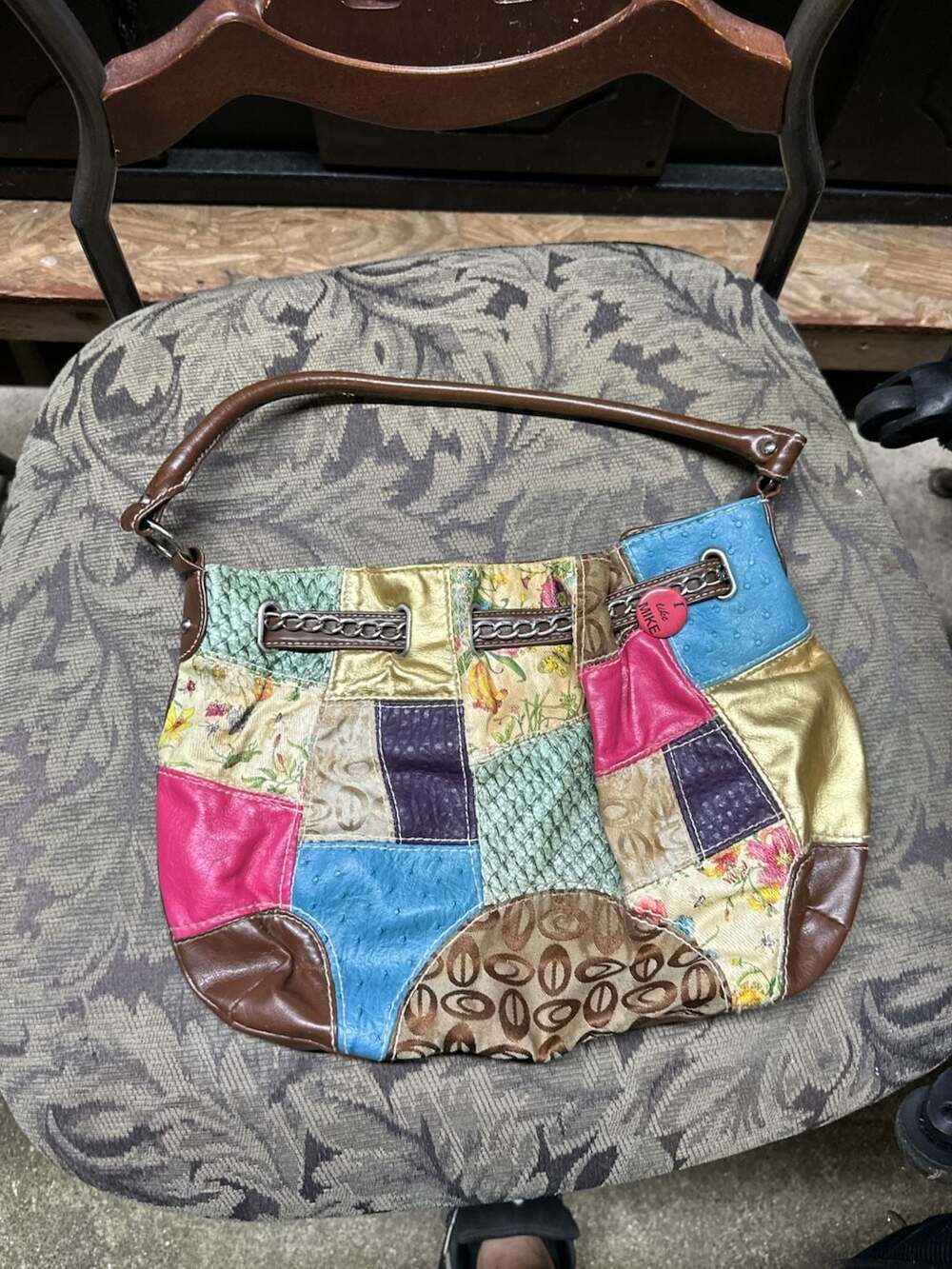Unbranded Patchwork Multi-Texture Shoulder Bag with Chain Detail